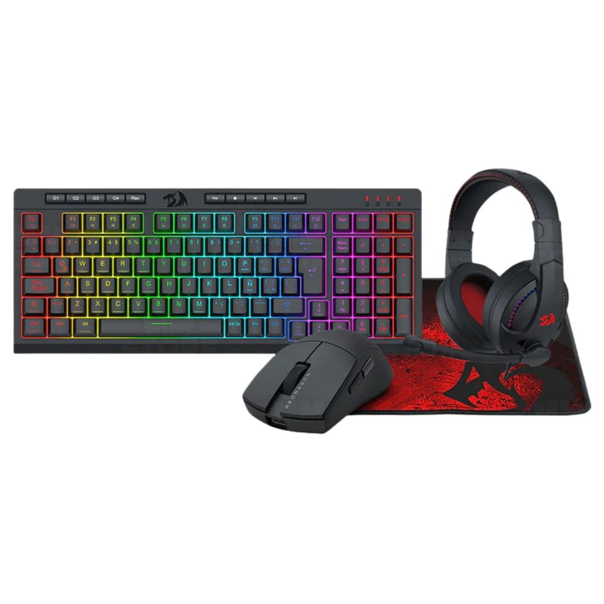 COMBO GAMER REDRAGON S147 4 EN 1 TECLADO MOUSE AUDÍFONOS Y MOUSEPAD RGB PARA PC - 1