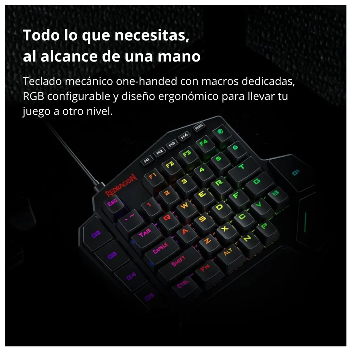 TECLADO GAMER MECÁNICO DE UNA MANO REDRAGON DITI CON RETROILUMINACIÓN RGB, TECLAS MACRO, CONEXIÓN US - 2