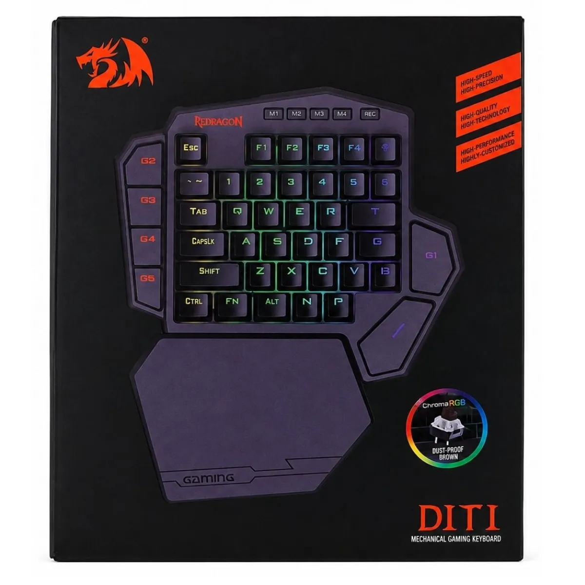 TECLADO GAMER MECÁNICO DE UNA MANO REDRAGON DITI CON RETROILUMINACIÓN RGB, TECLAS MACRO, CONEXIÓN US - 6