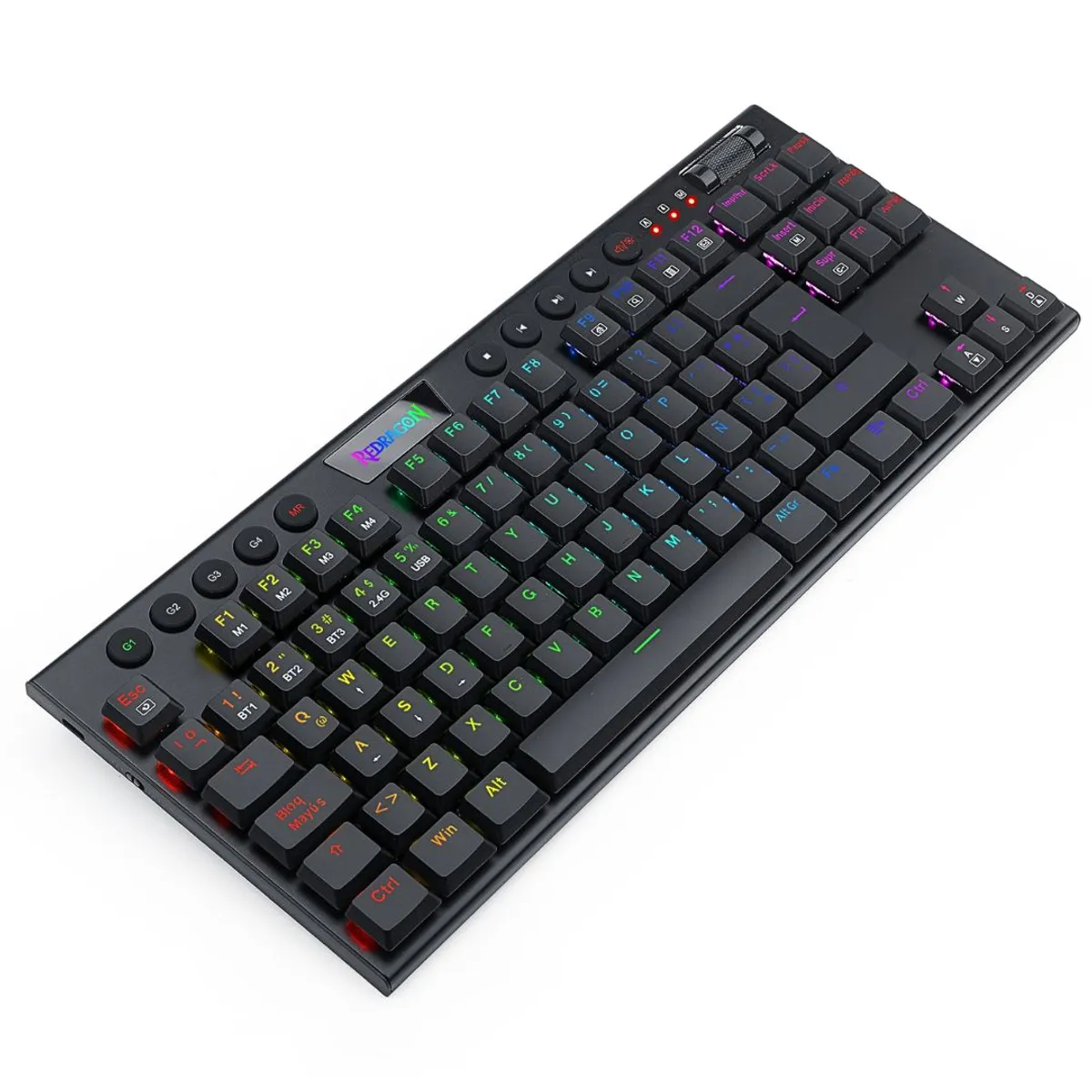 TECLADO MECÁNICO GAMER REDRAGON HORUS K621-RGB TKL INALÁMBRICO BLUETOOTH Y CABLE USB-C LOW PROFILE - 4
