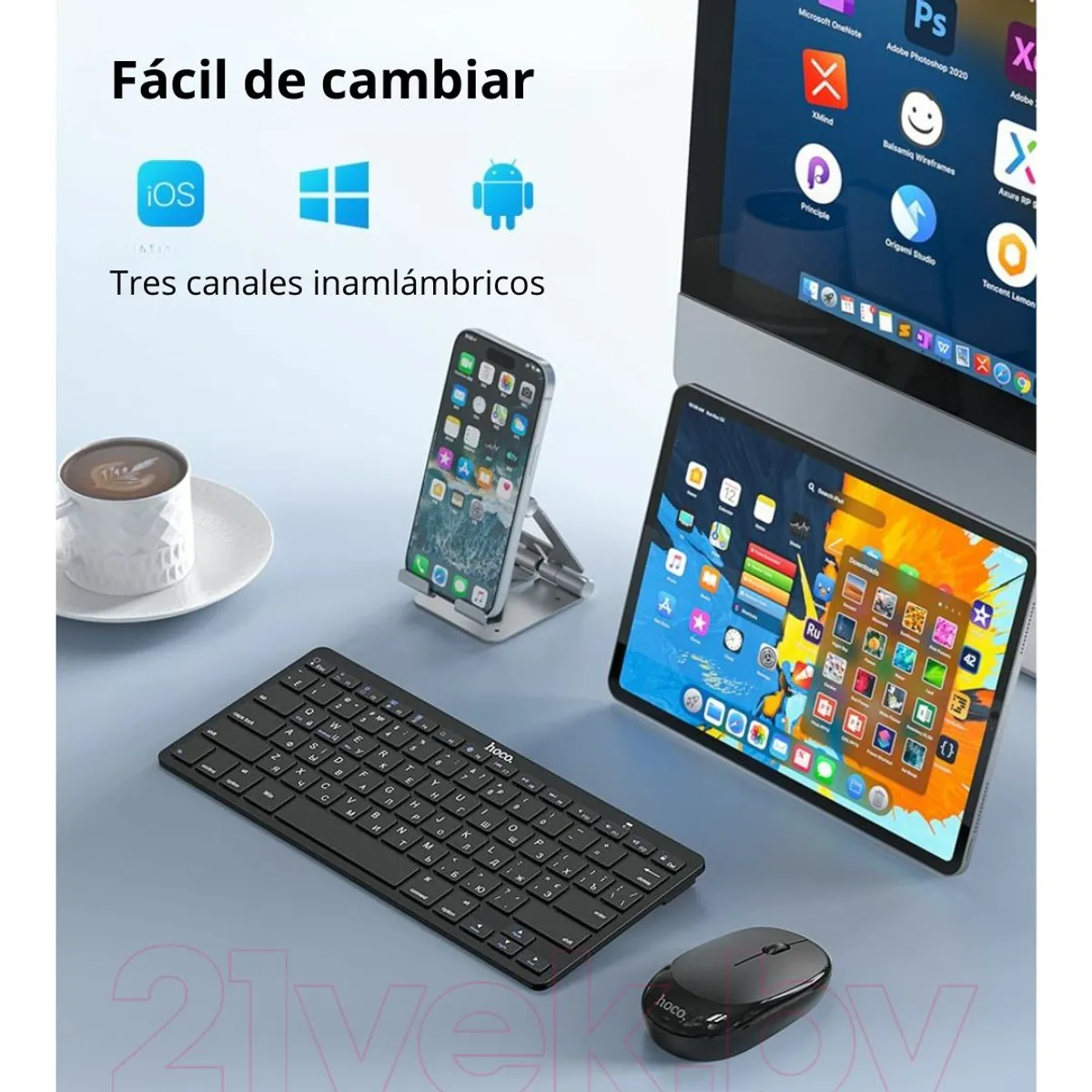 TECLADO INALÁMBRICO HOCO DI18 BLUETOOTH 5.0 Y 2.4G RECARGABLE PARA PC LAPTOP TABLET Y CELULAR - 3