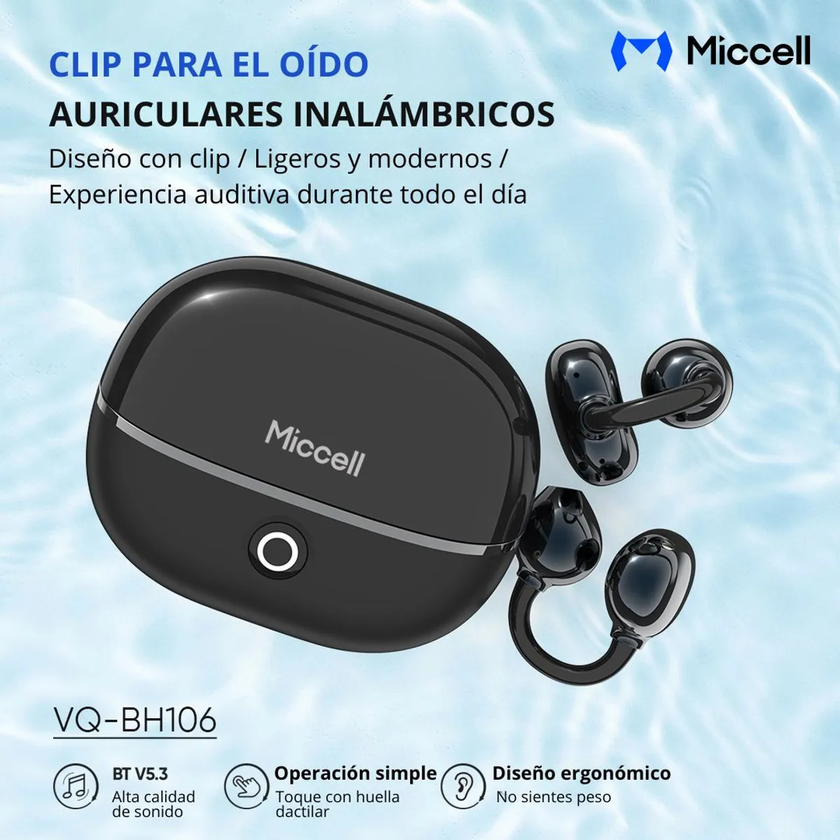 AUDÍFONOS BLUETOOTH INALÁMBRICOS CON CLIP PARA OREJA TWS ESTUCHE DE CARGA MICCELL VQ-BH106 - 2