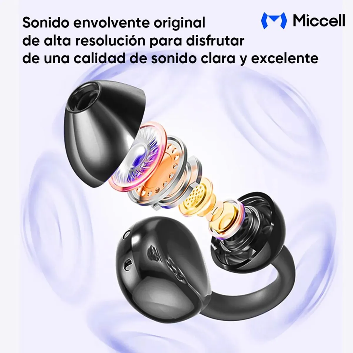 AUDÍFONOS BLUETOOTH INALÁMBRICOS CON CLIP PARA OREJA TWS ESTUCHE DE CARGA MICCELL VQ-BH106 - 6
