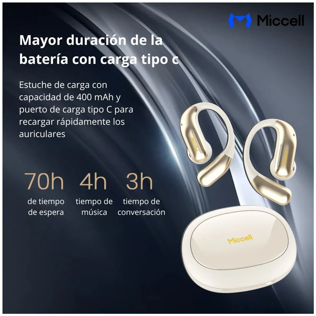 AUDÍFONOS BLUETOOTH OÍDO ABIERTO CON CLIP INALÁMBRICOS ESTUCHE DE CARGA MICCELL VQ-BH31 - 4