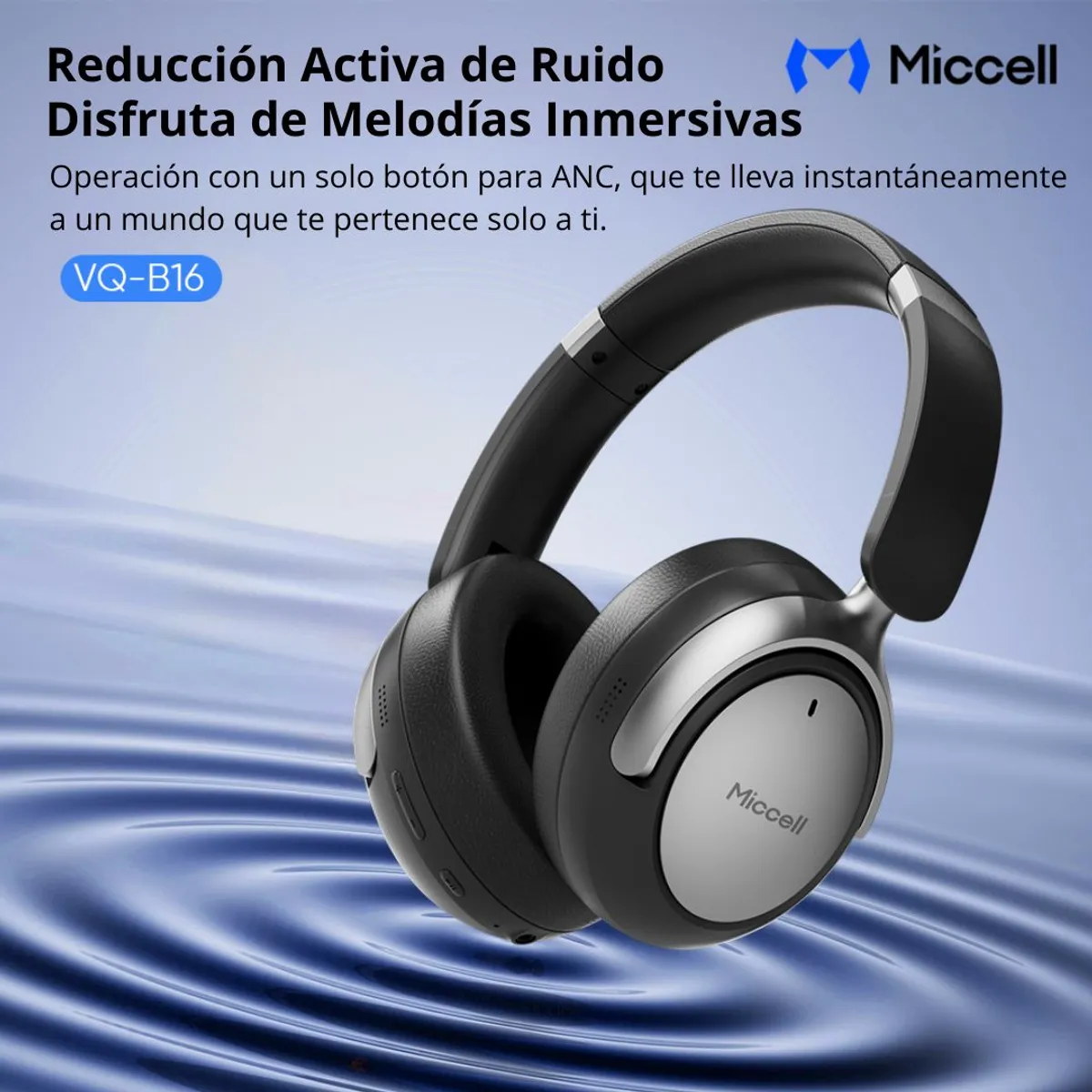 AUDÍFONOS BLUETOOTH ANC CANCELACIÓN DE RUIDO 60H BATERÍA BLUETOOTH 5.3 MICCELL VQ-B16 - 4