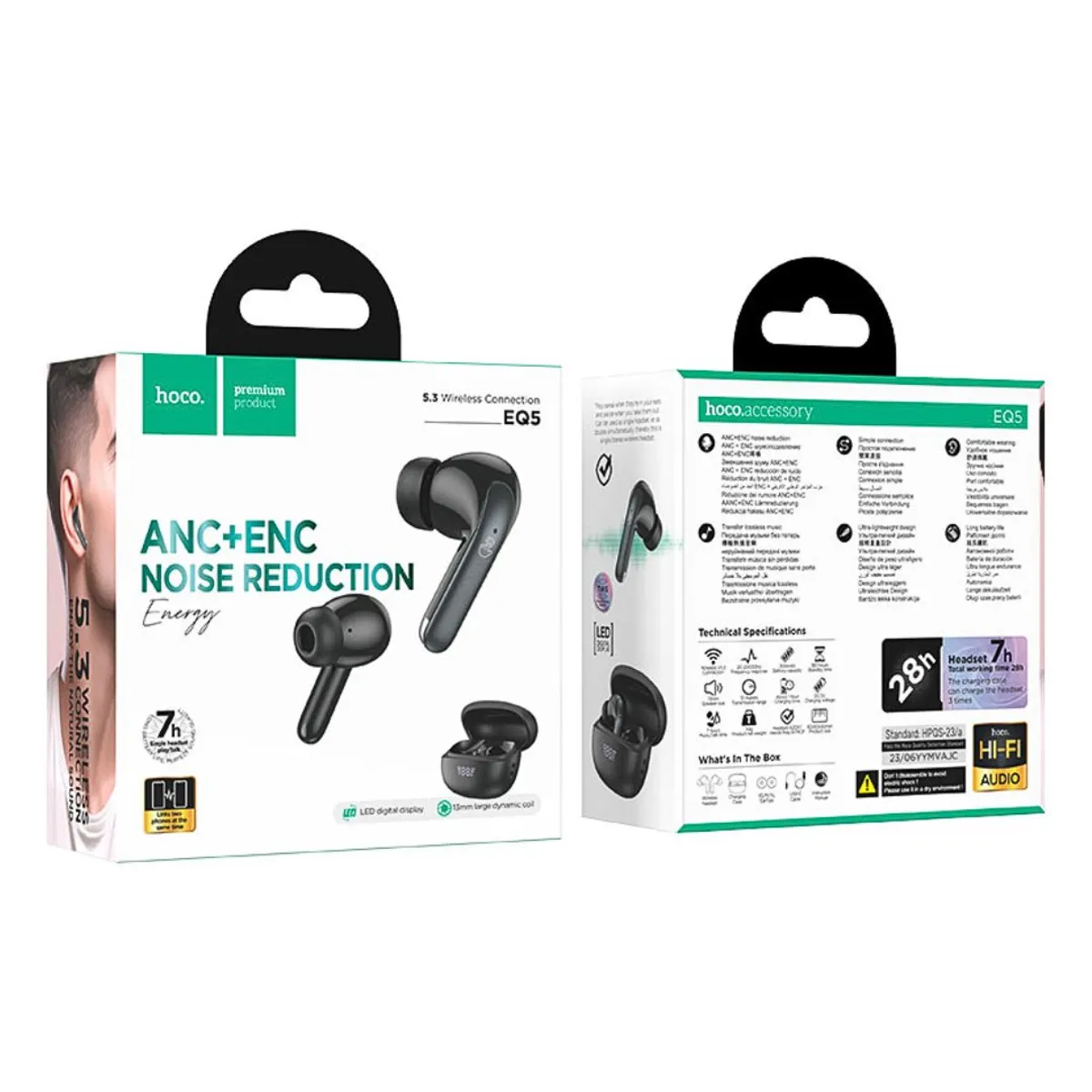 AUDÍFONOS BLUETOOTH HOCO EQ5 ENERGY TWS CON ANC ENC PANTALLA LED Y BLUETOOTH 5.3 - 2