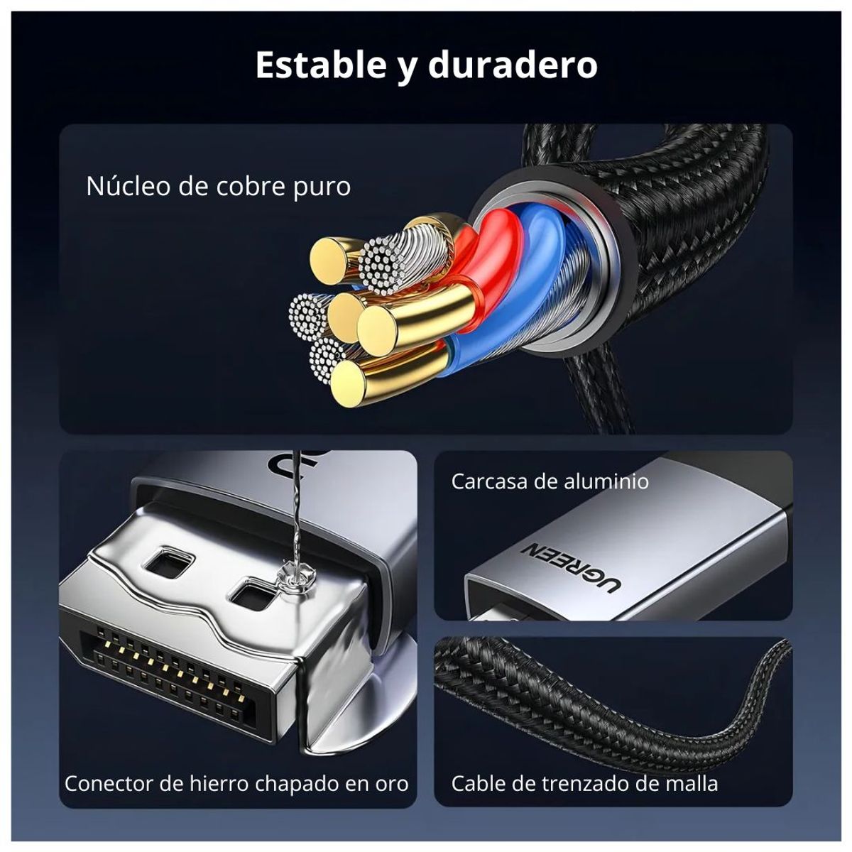 CABLE DISPLAYPORT A HDMI UGREEN DP119 3M 4K 60HZ 2K 144HZ PARA MONITOR TV PROYECTOR Y LAPTOP - 6