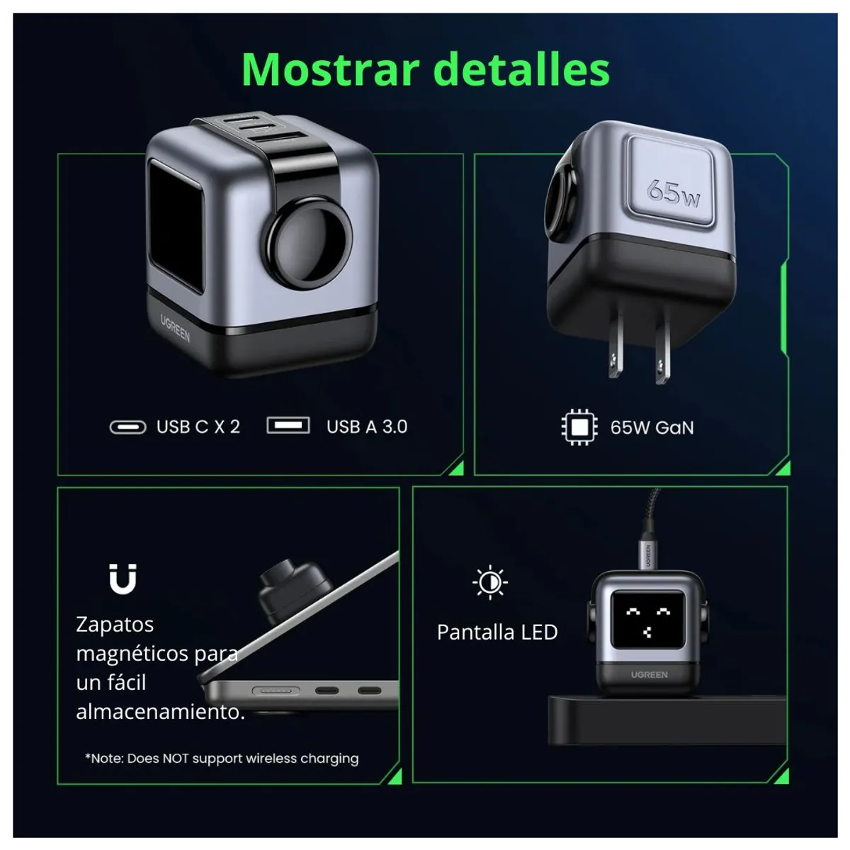 CARGADOR GAN DE PARED UGREEN UNO RG CD361 65W ROBOT 3 PUERTOS USB-C USB-A - 5