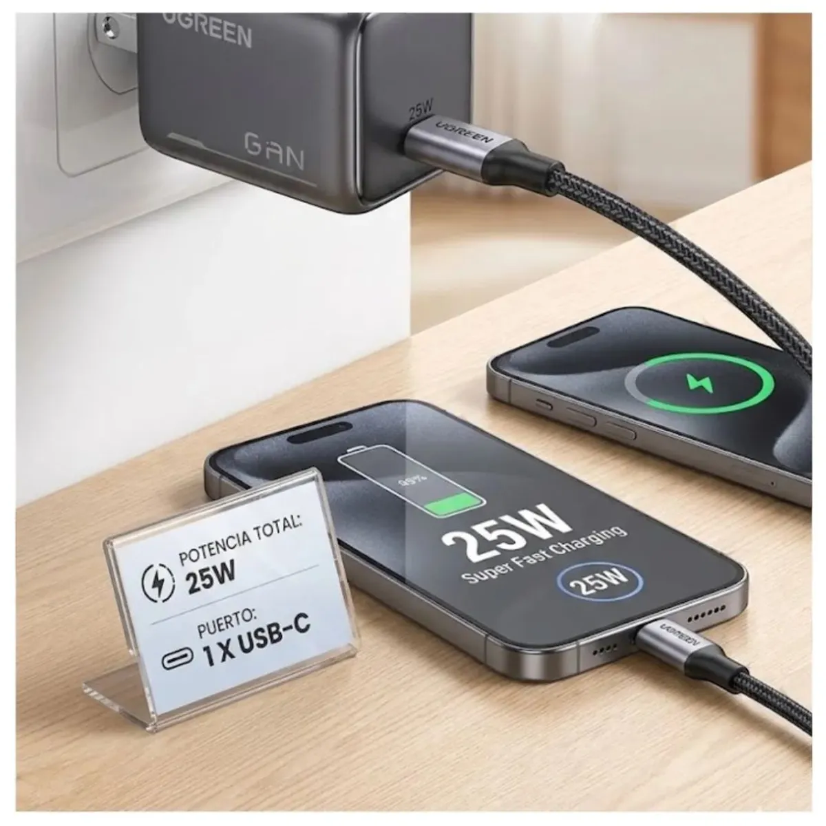 CARGADOR GAN DE PARED UGREEN X517 25W USB-C CARGA RÁPIDA - 7