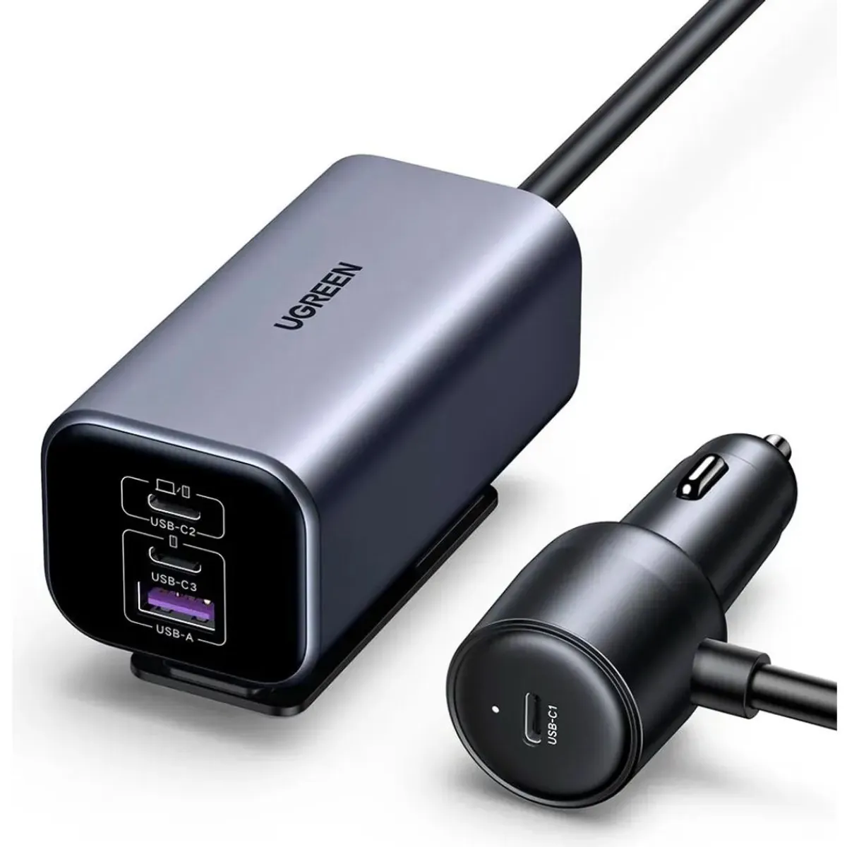 CARGADOR PARA AUTO UGREEN EC706 150W GAN 4 PUERTOS PD USB-C USB-A CON EXTENSIÓN 1M - 1