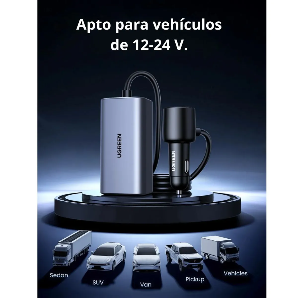 CARGADOR PARA AUTO UGREEN EC706 150W GAN 4 PUERTOS PD USB-C USB-A CON EXTENSIÓN 1M - 2