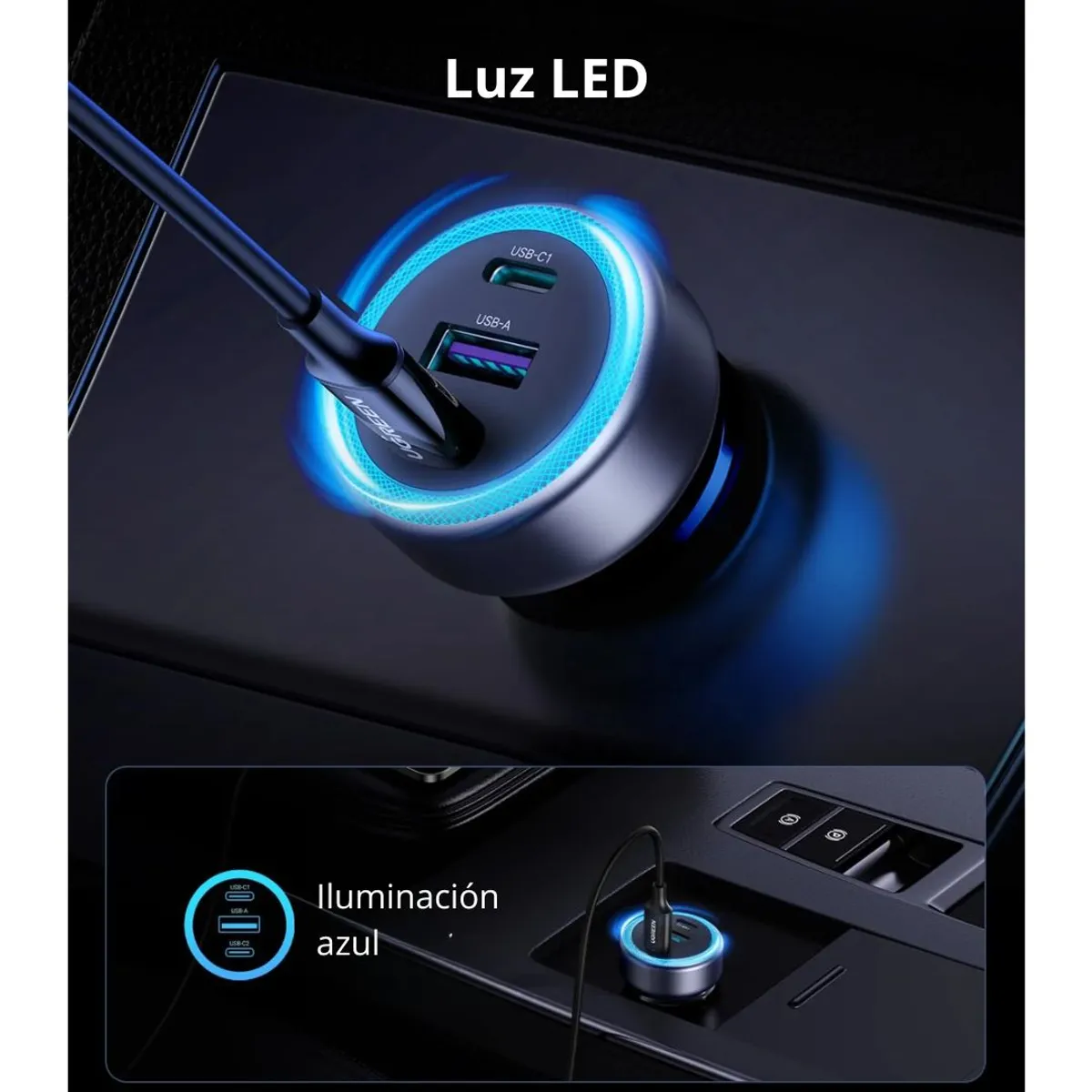 CARGADOR PARA AUTO UGREEN 30W 3 PUERTOS 2 USB-C USB-A CARGA RÁPIDA PD - 4