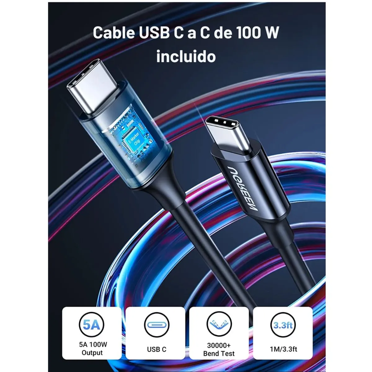 CARGADOR PARA AUTO UGREEN EC705 130W 3 PUERTOS PD CON CABLE USB-C 100W - 2