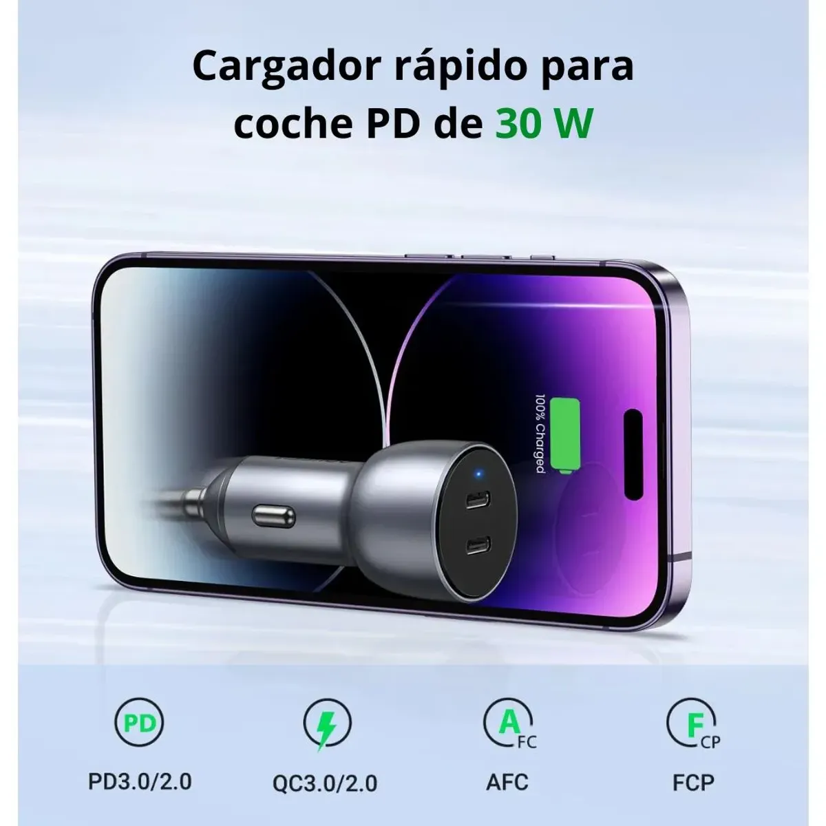 CARGADOR DE AUTO UGREEN 60W DOBLE USB-C PD 30W CARGA RÁPIDA PARA IPHONE Y SAMSUNG CD213 - 3