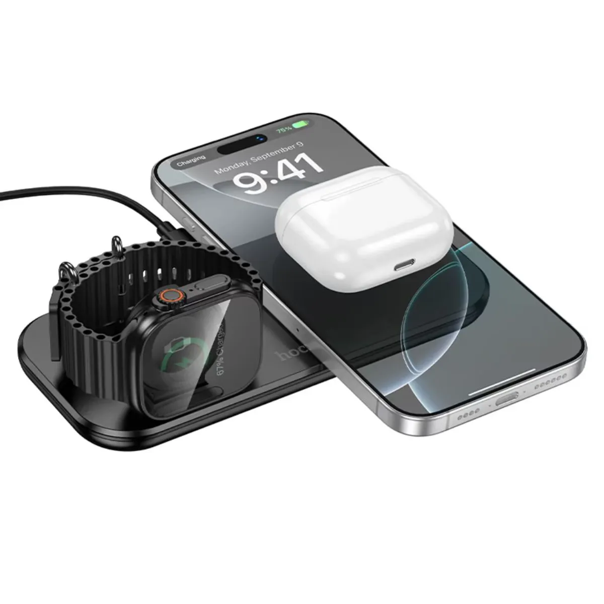 CARGADOR INALÁMBRICO HOCO CW65 3 EN 1 15W PARA IPHONE APPLE WATCH Y AUDÍFONOS - 2