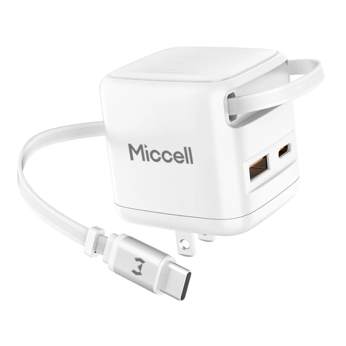 CARGADOR GAN 35W USB-C USB-A CARGA RÁPIDA CON CABLE RETRÁCTIL MICCELL VQ-T62 - 1