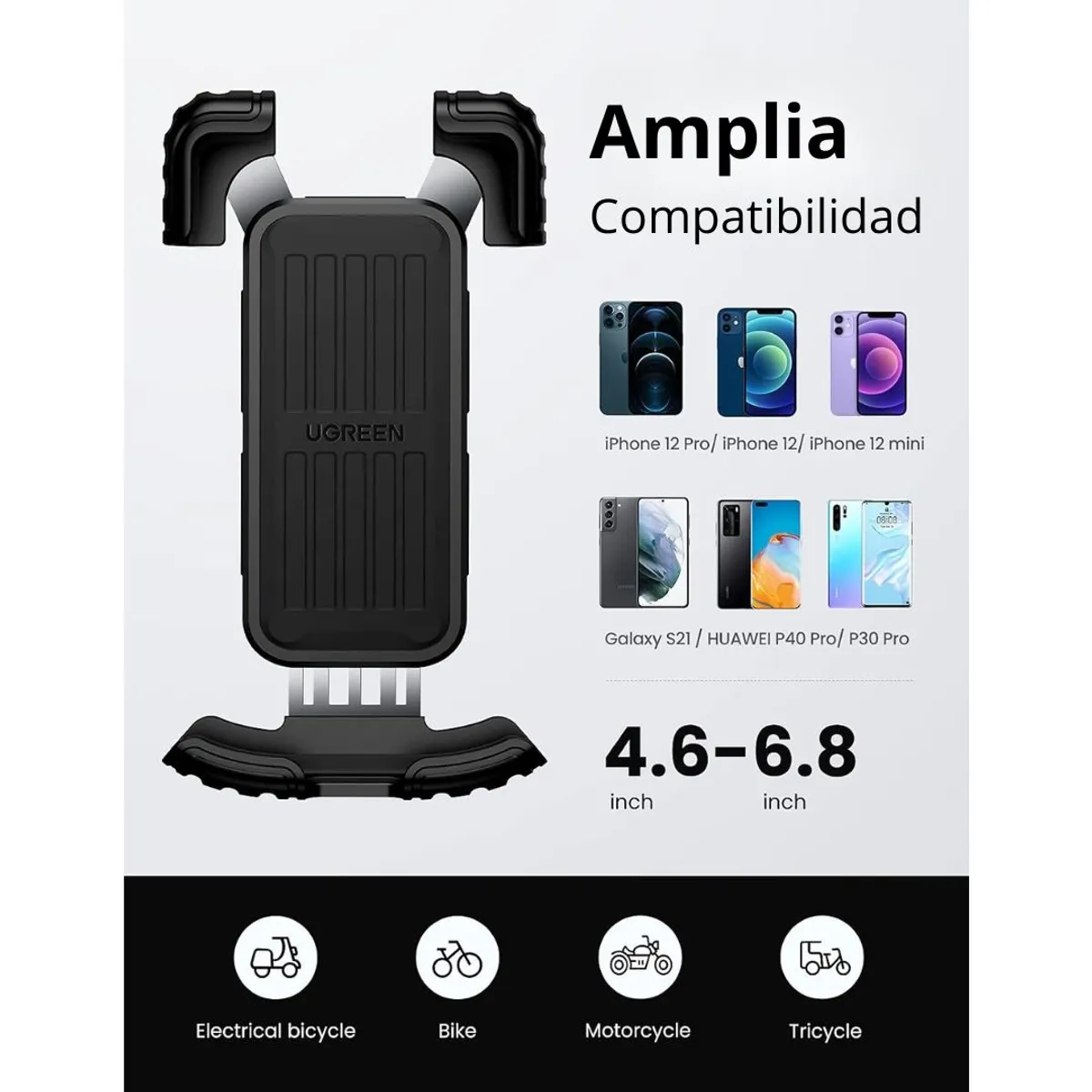 SOPORTE DE CELULAR PARA BICICLETA UGREEN LP494 MANILLAR 360° HASTA 6.8” - 4