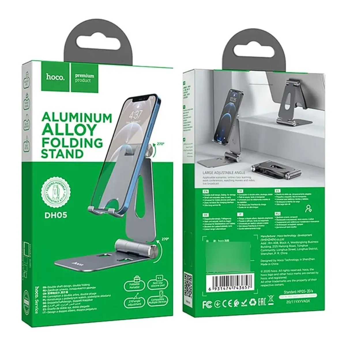 SOPORTE PARA CELULAR HOCO DH05 DE ALUMINIO PLEGABLE CON AJUSTE 270° PARA ESCRITORIO - 2