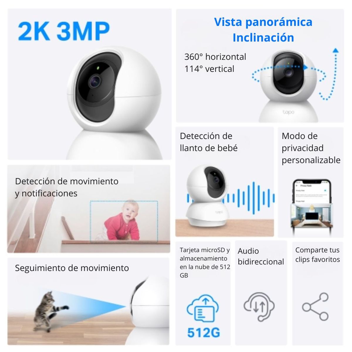CÁMARA DE SEGURIDAD WIFI TP-LINK TAPO C210 2K 3MP 360° CON VISIÓN NOCTURNA Y DETECCIÓN DE MOVIMIENTO - 3