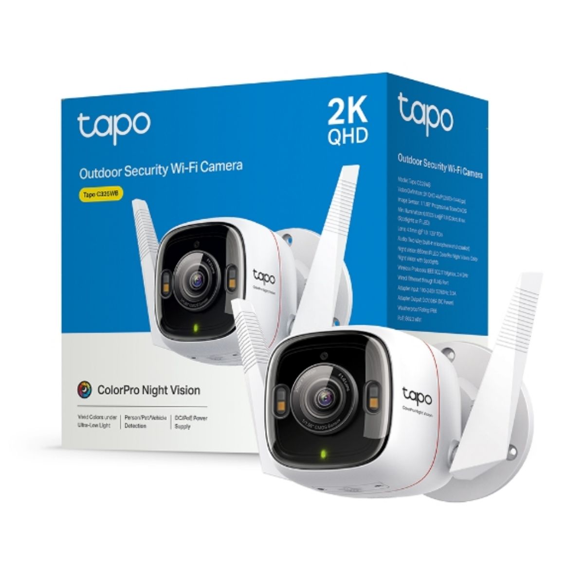 CÁMARA DE SEGURIDAD WIFI EXTERIOR TP-LINK TAPO C325WB 2K QHD COLORPRO IA POE - 3