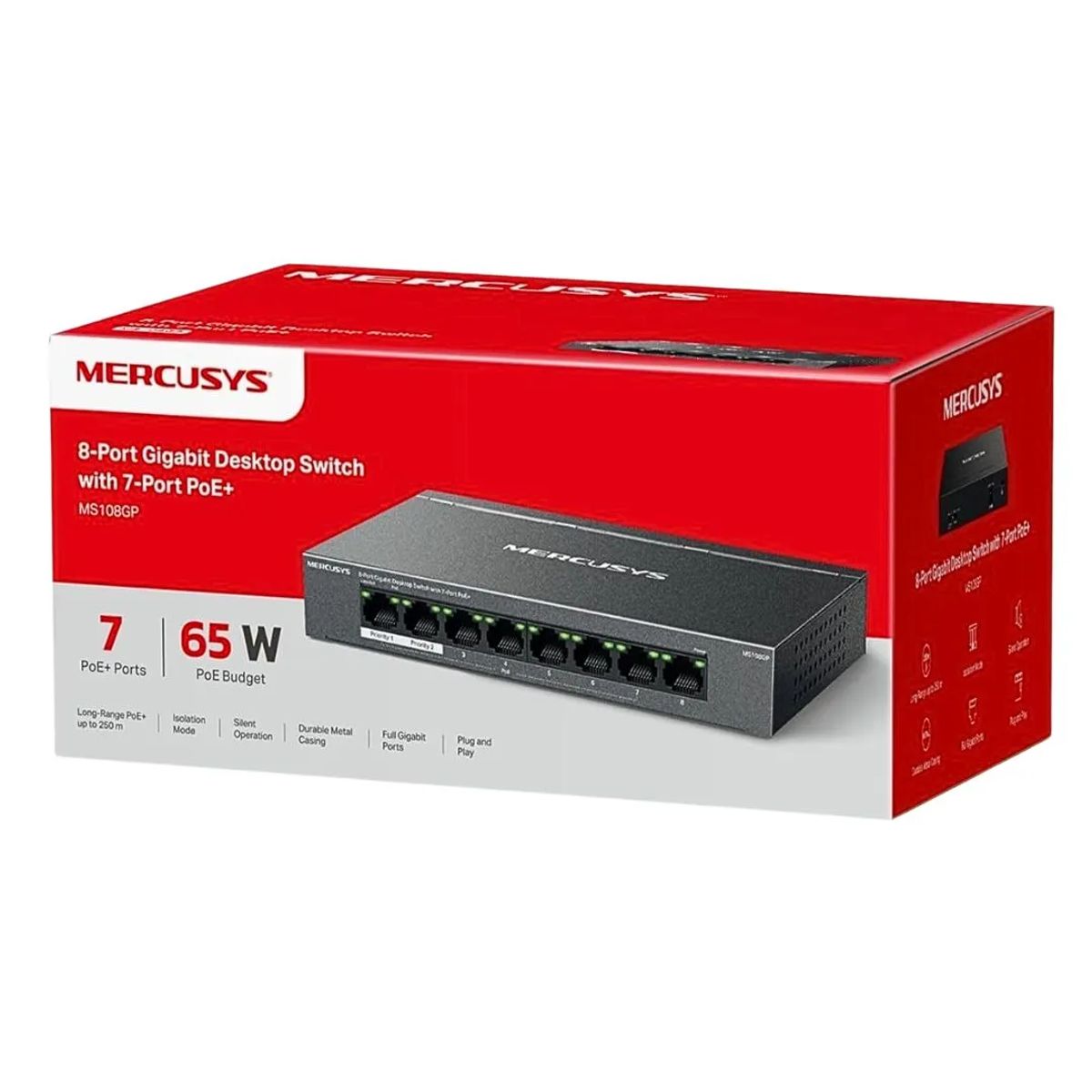SWITCH POE+ GIGABIT 8 PUERTOS MERCUSYS MS108GP 7 POE+ 65W PARA CÁMARAS IP - 2