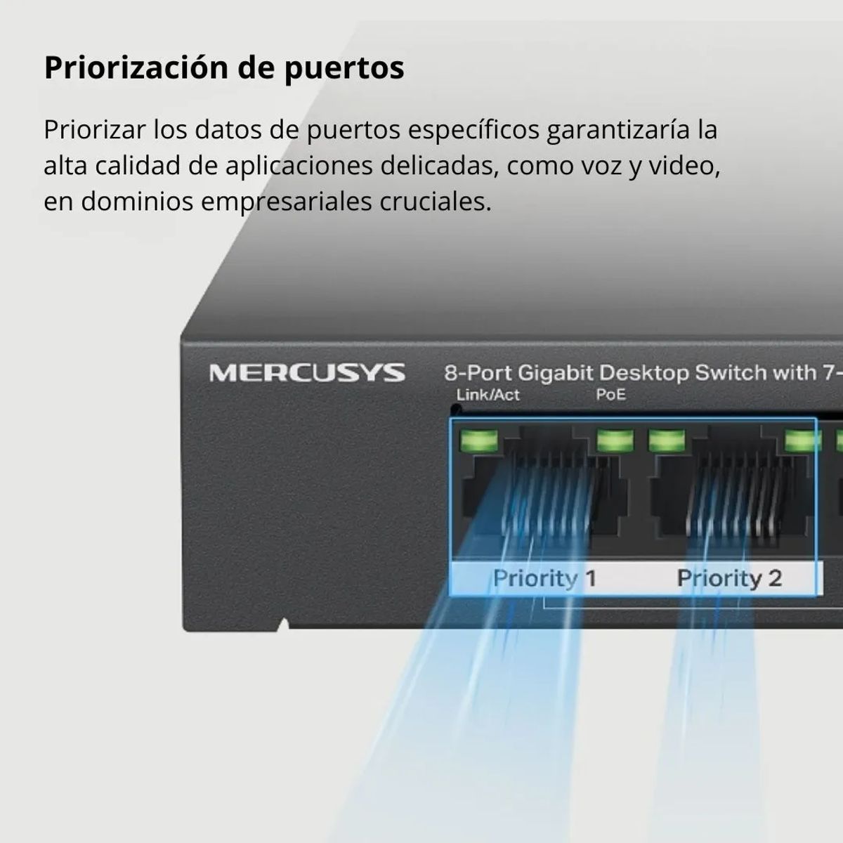 SWITCH POE+ GIGABIT 8 PUERTOS MERCUSYS MS108GP 7 POE+ 65W PARA CÁMARAS IP - 5