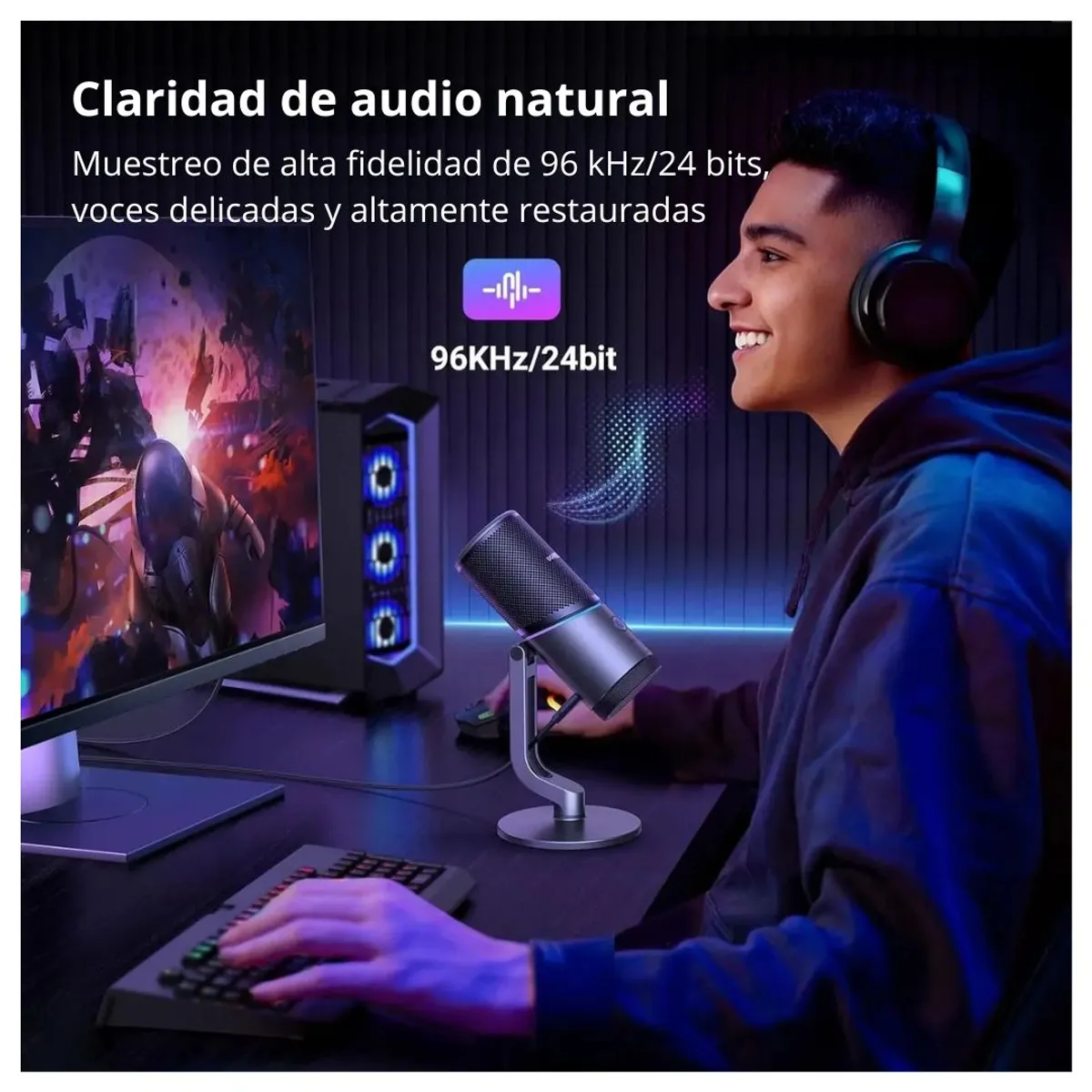 MICRÓFONO GAMER USB UGREEN CM769 RGB CARDIOIDE 24BIT 96KHZ PARA STREAMING Y PODCAST - 2