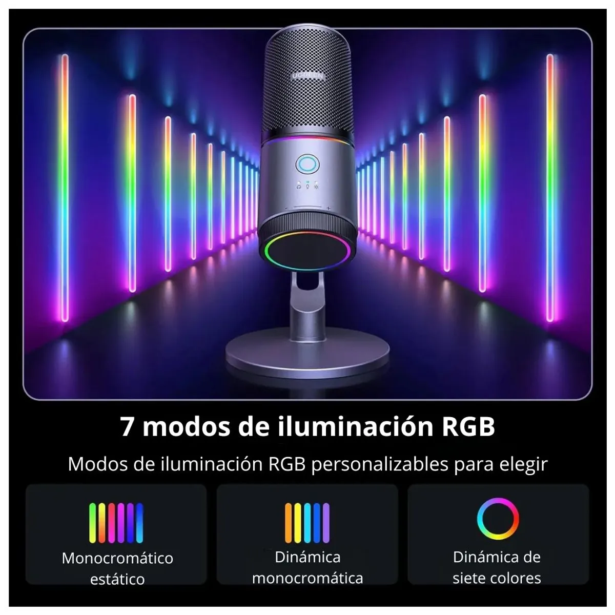 MICRÓFONO GAMER USB UGREEN CM769 RGB CARDIOIDE 24BIT 96KHZ PARA STREAMING Y PODCAST - 4