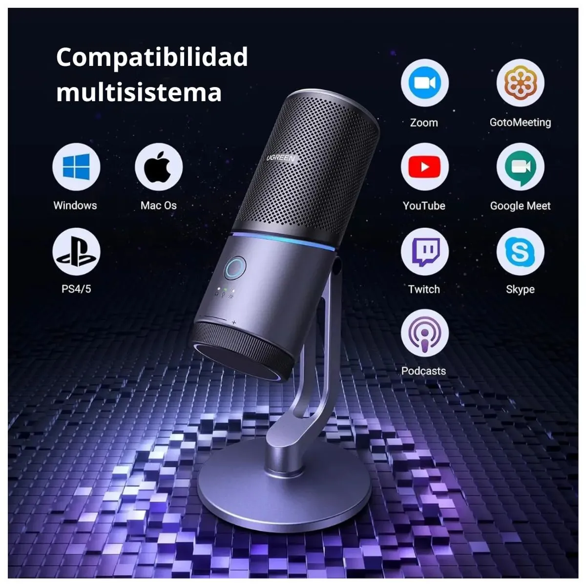 MICRÓFONO GAMER USB UGREEN CM769 RGB CARDIOIDE 24BIT 96KHZ PARA STREAMING Y PODCAST - 7
