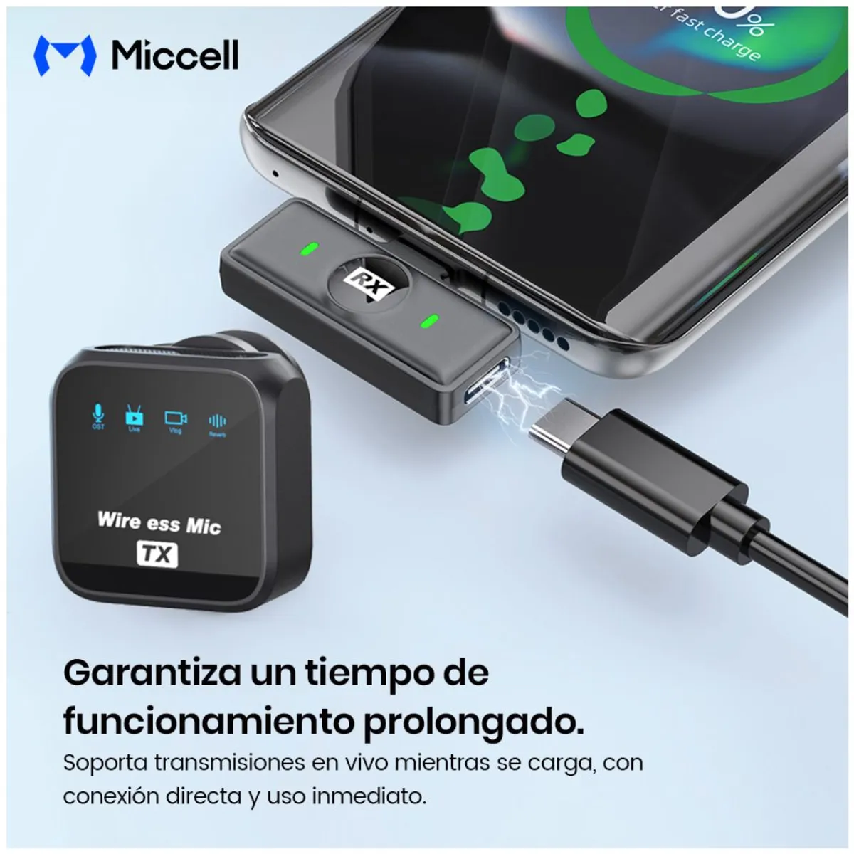 MICRÓFONO INALÁMBRICO LAVALIER PARA CELULAR PLUG Y PLAY REDUCCIÓN DE RUIDO MICCELL VQ-MC01 - 4