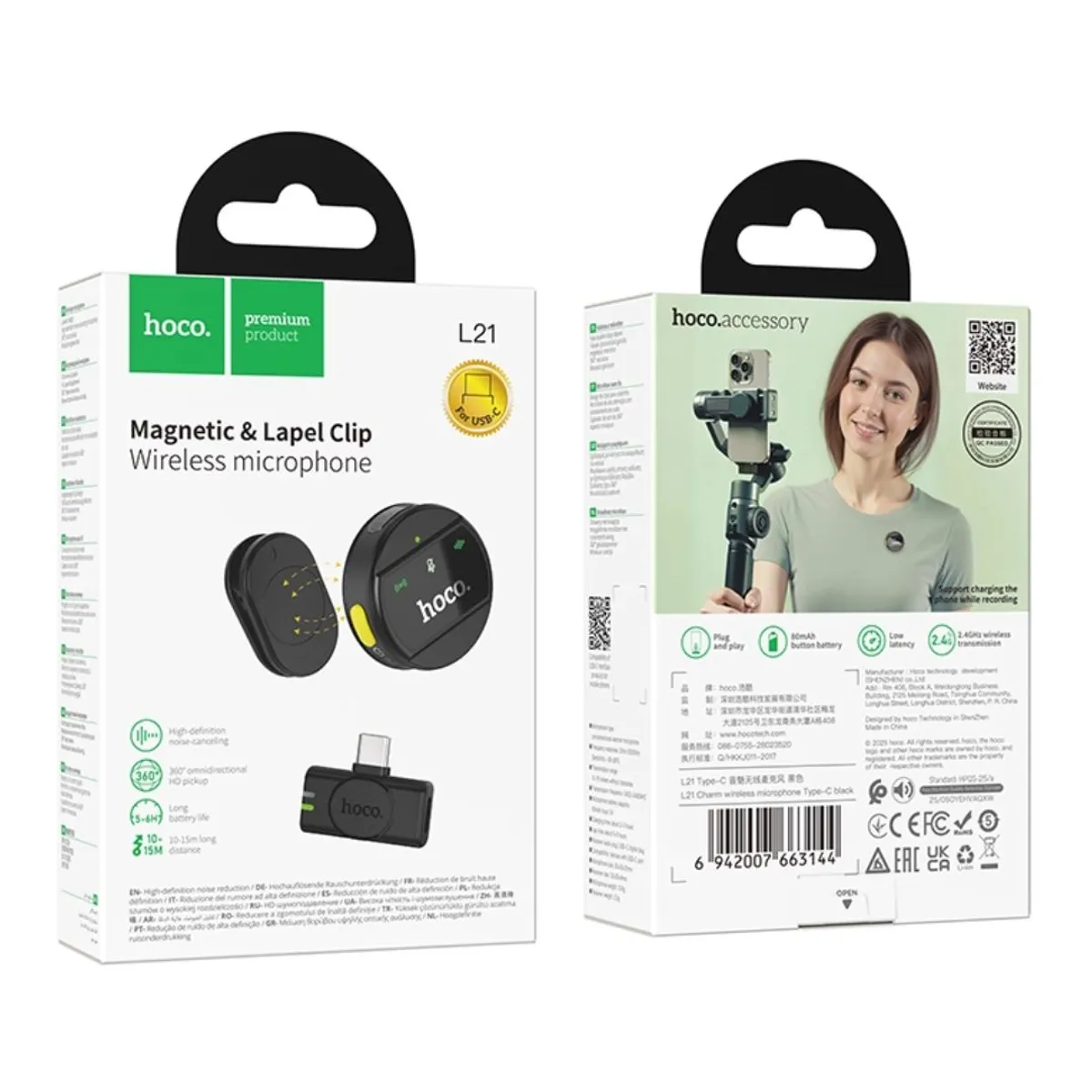 MICRÓFONO SOLAPERO INALÁMBRICO HOCO L21 CHARM USB-C CON REDUCCIÓN DE RUIDO ENC - 2