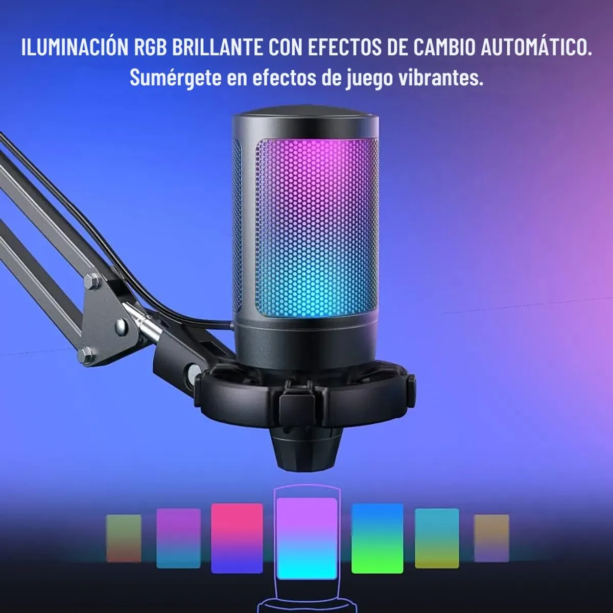 MICRÓFONO GAMER FIFINE AMPLIGAME A6T RGB USB PARA STREAMING CON BRAZO Y ANTIPOP - 5