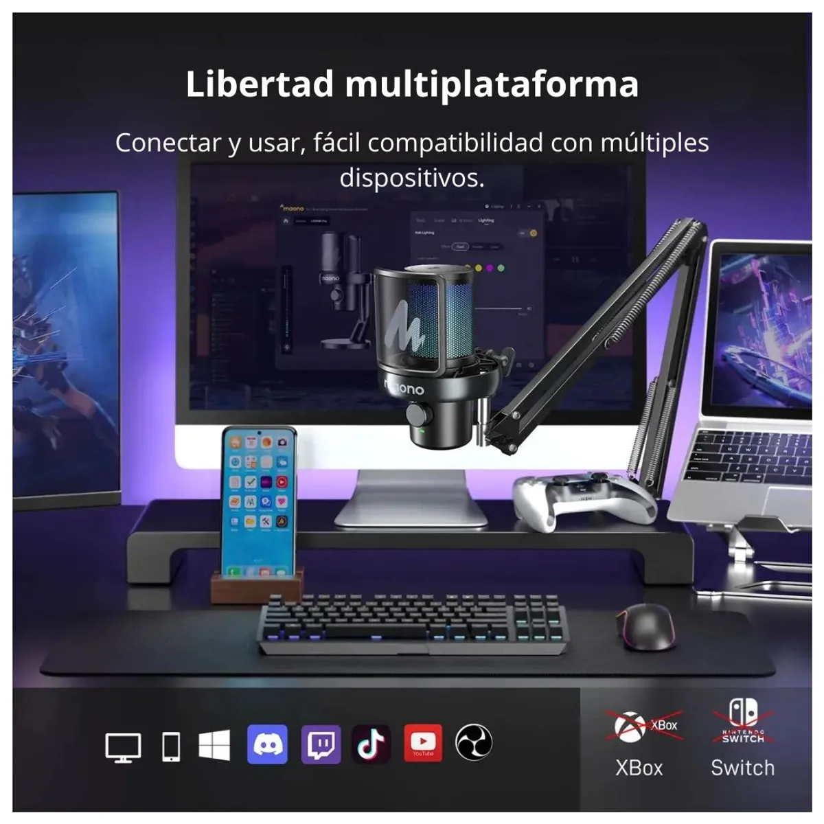 MICRÓFONO GAMER INALÁMBRICO MAONO DM40 PRO RGB USB-C PARA STREAMING PODCAST Y GAMING - 2