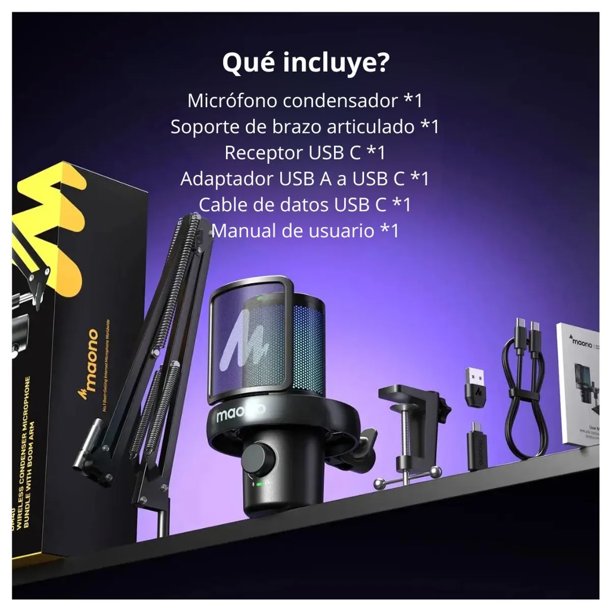 MICRÓFONO GAMER INALÁMBRICO MAONO DM40 PRO RGB USB-C PARA STREAMING PODCAST Y GAMING - 7