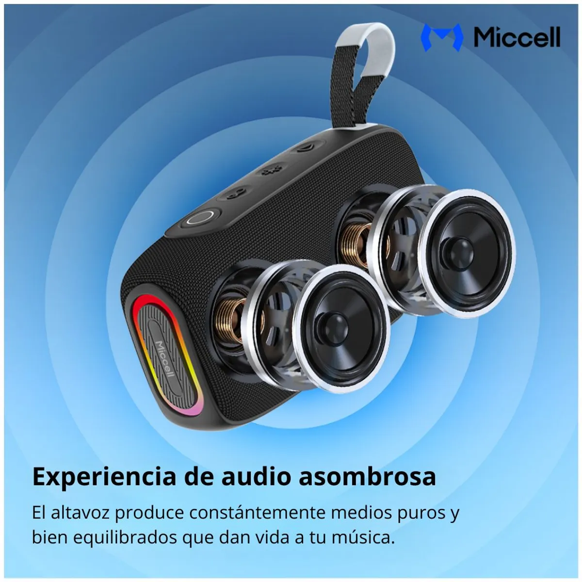 PARLANTE BLUETOOTH 20W BASS BOOST IPX7 LUCES RGB BATERÍA 3000MAH MICCELL VQ-SP55 - 2