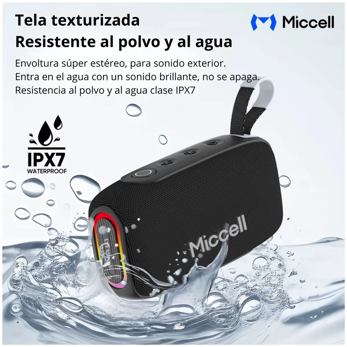 PARLANTE BLUETOOTH 20W BASS BOOST IPX7 LUCES RGB BATERÍA 3000MAH MICCELL VQ-SP55 - 3
