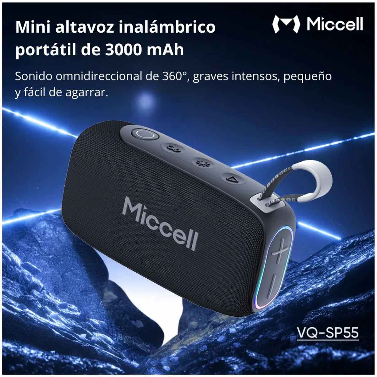PARLANTE BLUETOOTH 20W BASS BOOST IPX7 LUCES RGB BATERÍA 3000MAH MICCELL VQ-SP55 - 4