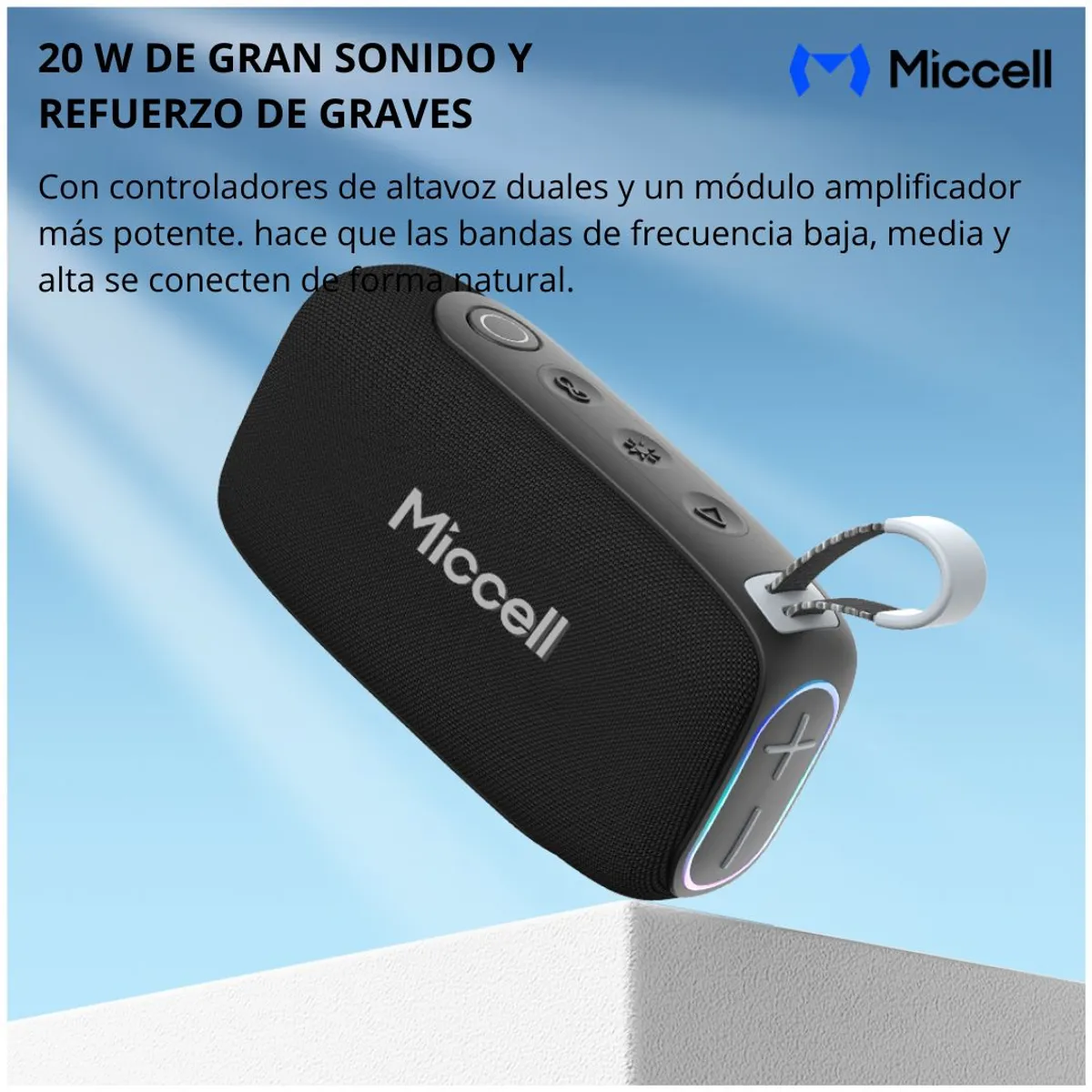 PARLANTE BLUETOOTH 20W BASS BOOST IPX7 LUCES RGB BATERÍA 3000MAH MICCELL VQ-SP55 - 6