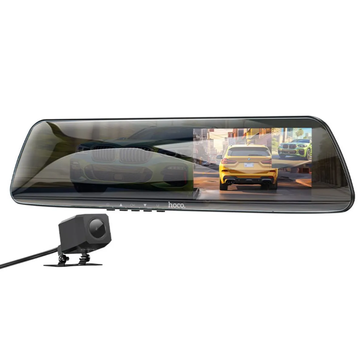 CÁMARA VEHICULAR HOCO DV4 DUAL 1080P ESPEJO RETROVISOR CON CÁMARA TRASERA Y VISIÓN NOCTURNA - 1