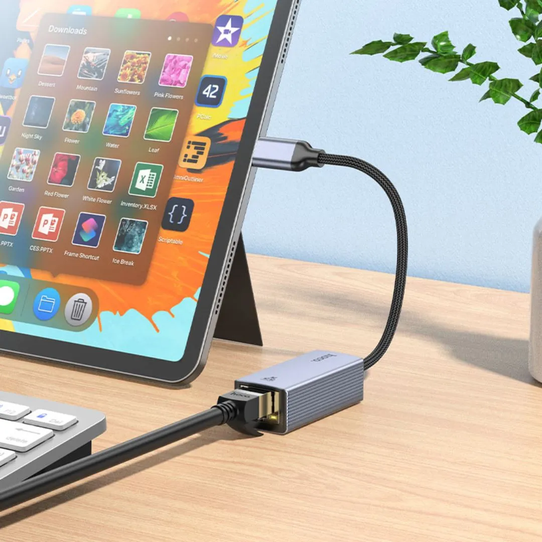 ADAPTADOR TIPO C A RJ45 HOCO UA37 ETHERNET GIGABIT 1000 MBPS PARA LAPTOP TABLET Y CELULAR - 3