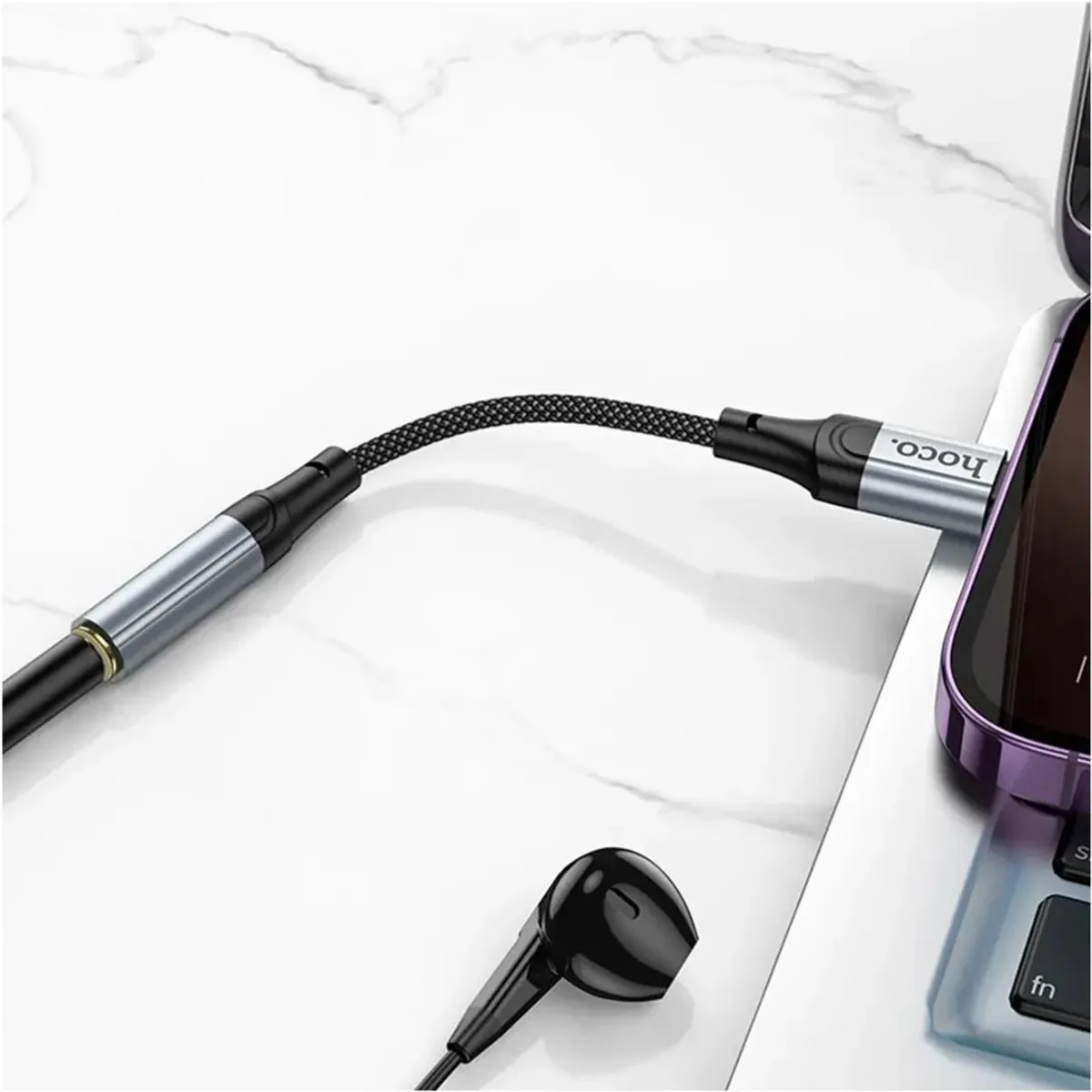 ADAPTADOR LIGHTNING A JACK 3.5MM HOCO LS36A PARA IPHONE AUDÍFONOS Y LLAMADAS - 3