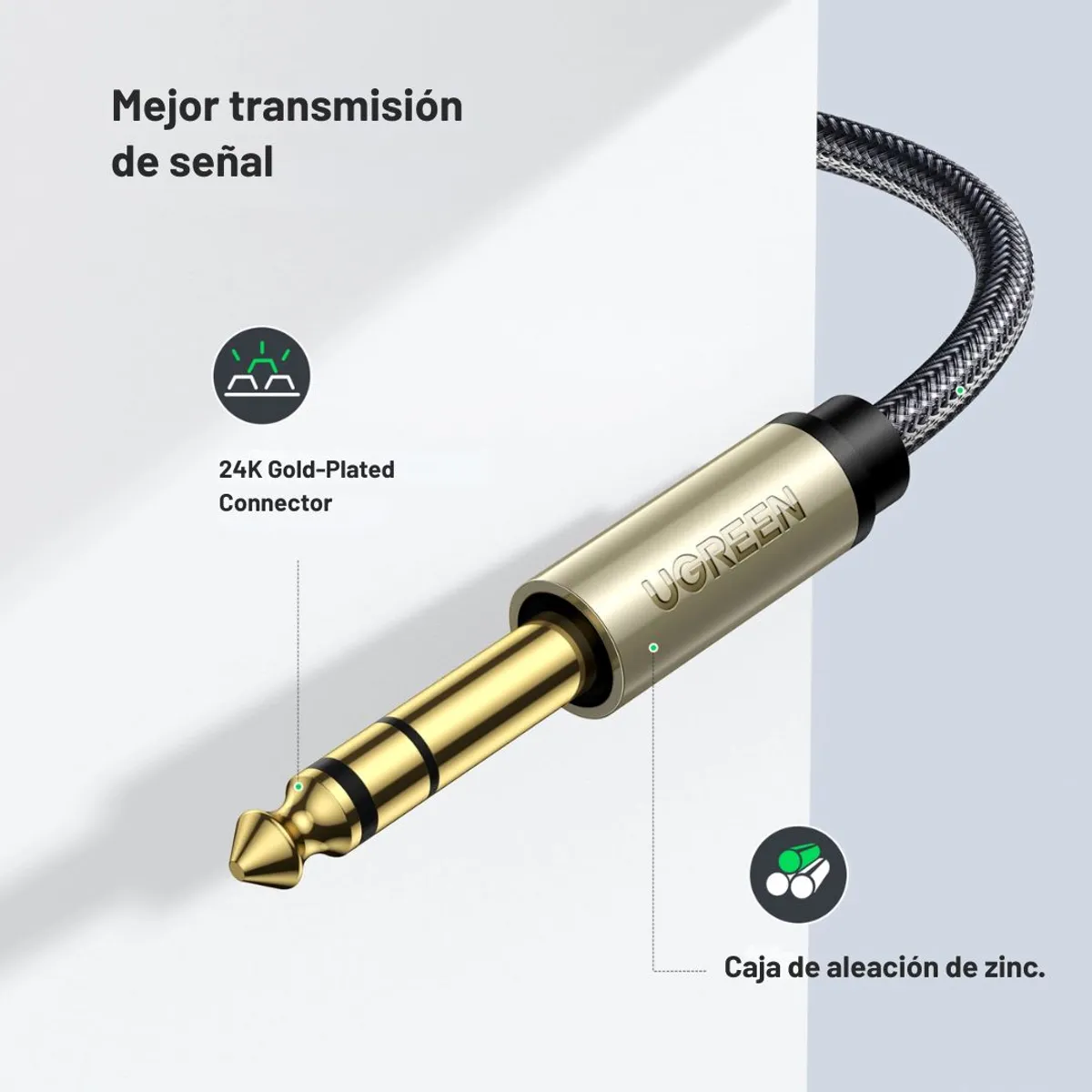 CABLE DE AUDIO UGREEN AV127 3.5 MM A 6.35 MM TRS HIFI 5 METROS PARA AMPLIFICADOR Y MEZCLADORA - 2