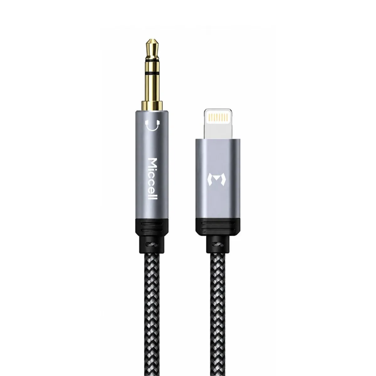 CABLE AUXILIAR MICCELL LIGHTNING A 3.5MM PARA IPHONE AUDIO HI-FI TRENZADO DE 1 METRO - 1