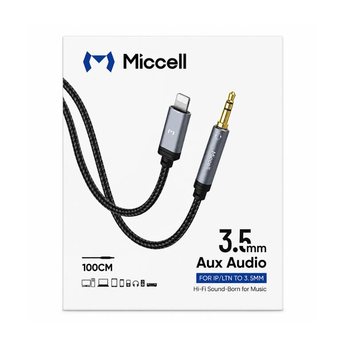 CABLE AUXILIAR MICCELL LIGHTNING A 3.5MM PARA IPHONE AUDIO HI-FI TRENZADO DE 1 METRO - 2