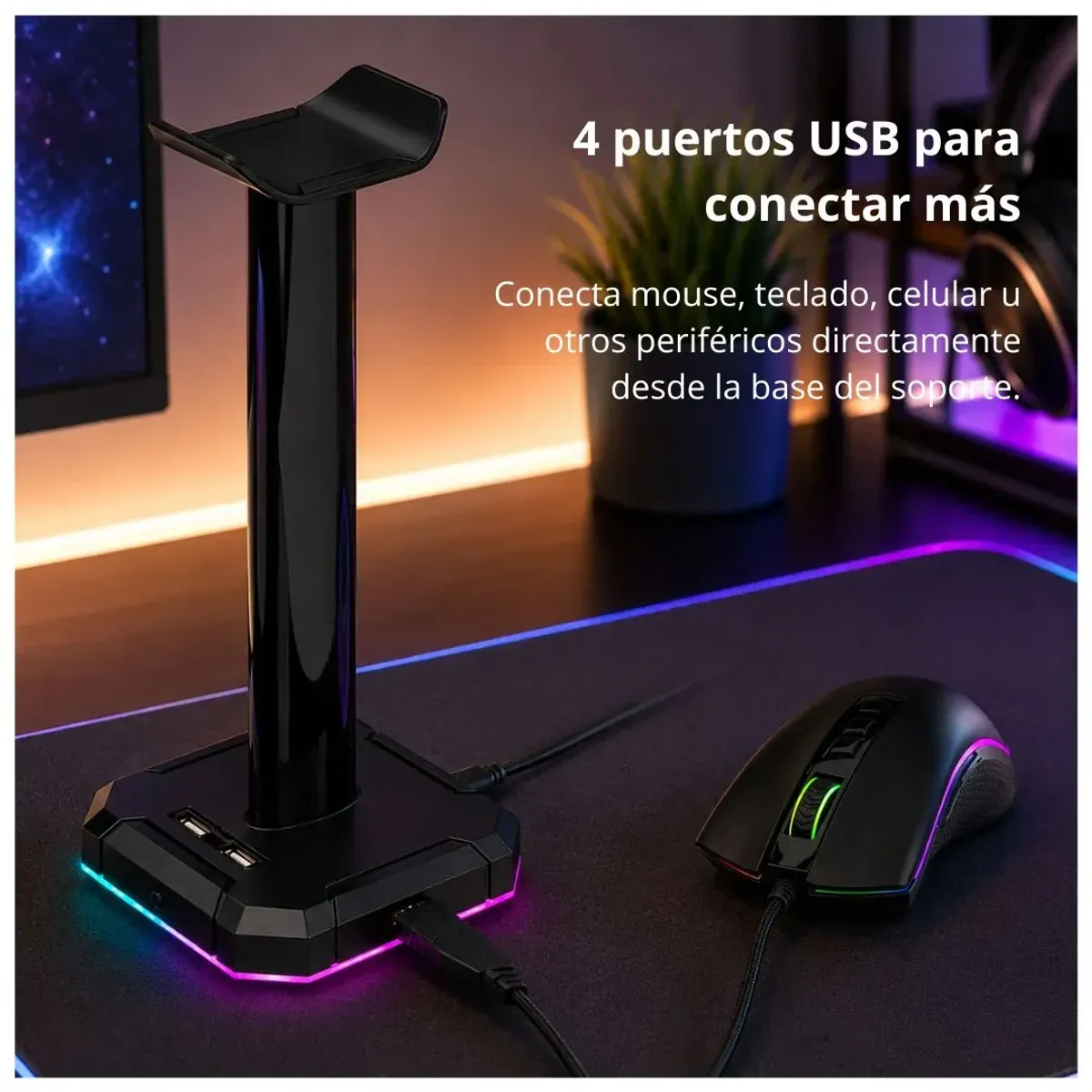 SOPORTE PARA AUDÍFONOS GAMER REDRAGON SCEPTER PRO RGB HUB USB 4 PUERTOS - 3