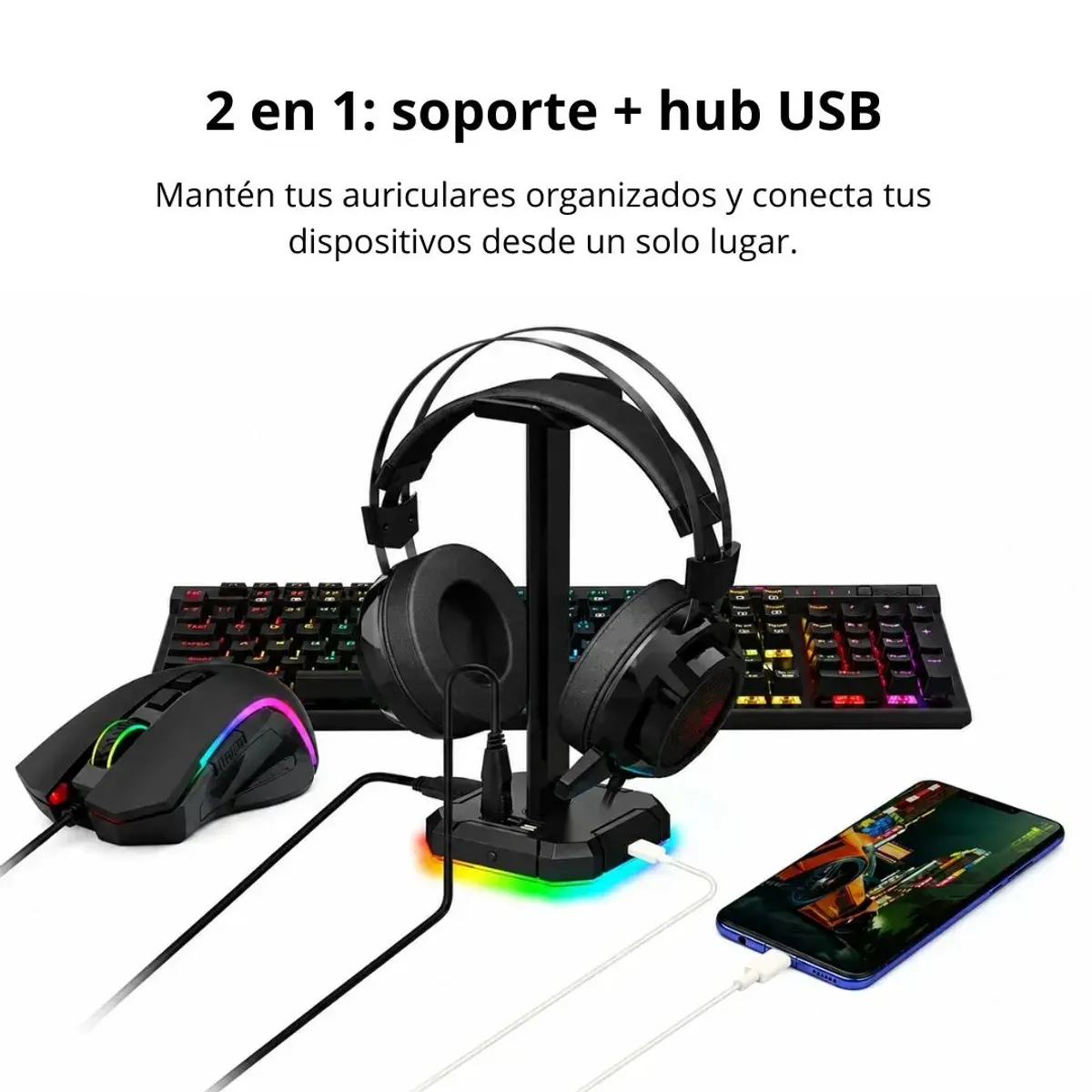 SOPORTE PARA AUDÍFONOS GAMER REDRAGON SCEPTER PRO RGB HUB USB 4 PUERTOS - 4