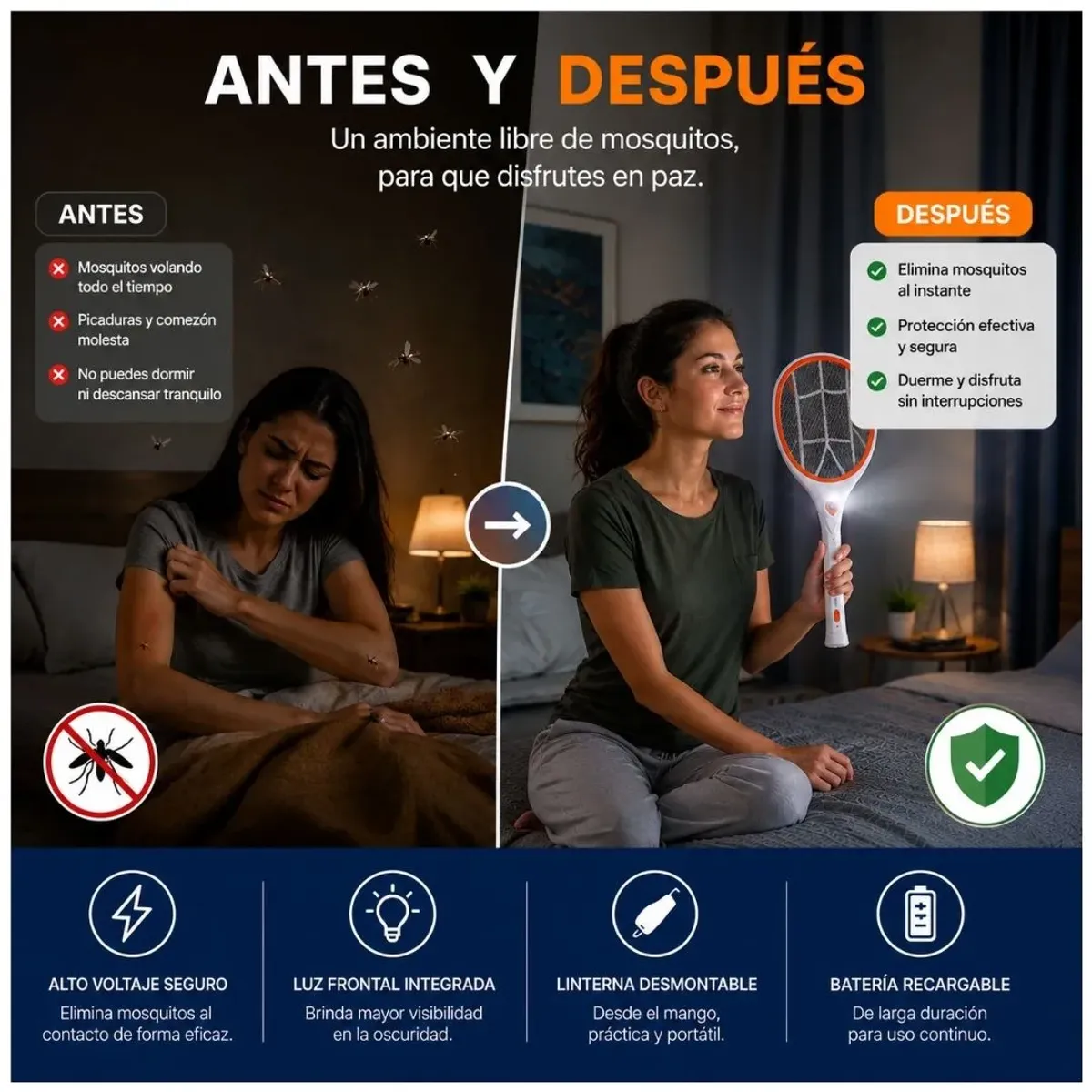 RAQUETA ELÉCTRICA MATA MOSQUITOS CAFINI CN-P9212 RECARGABLE CON LINTERNA LED - 4