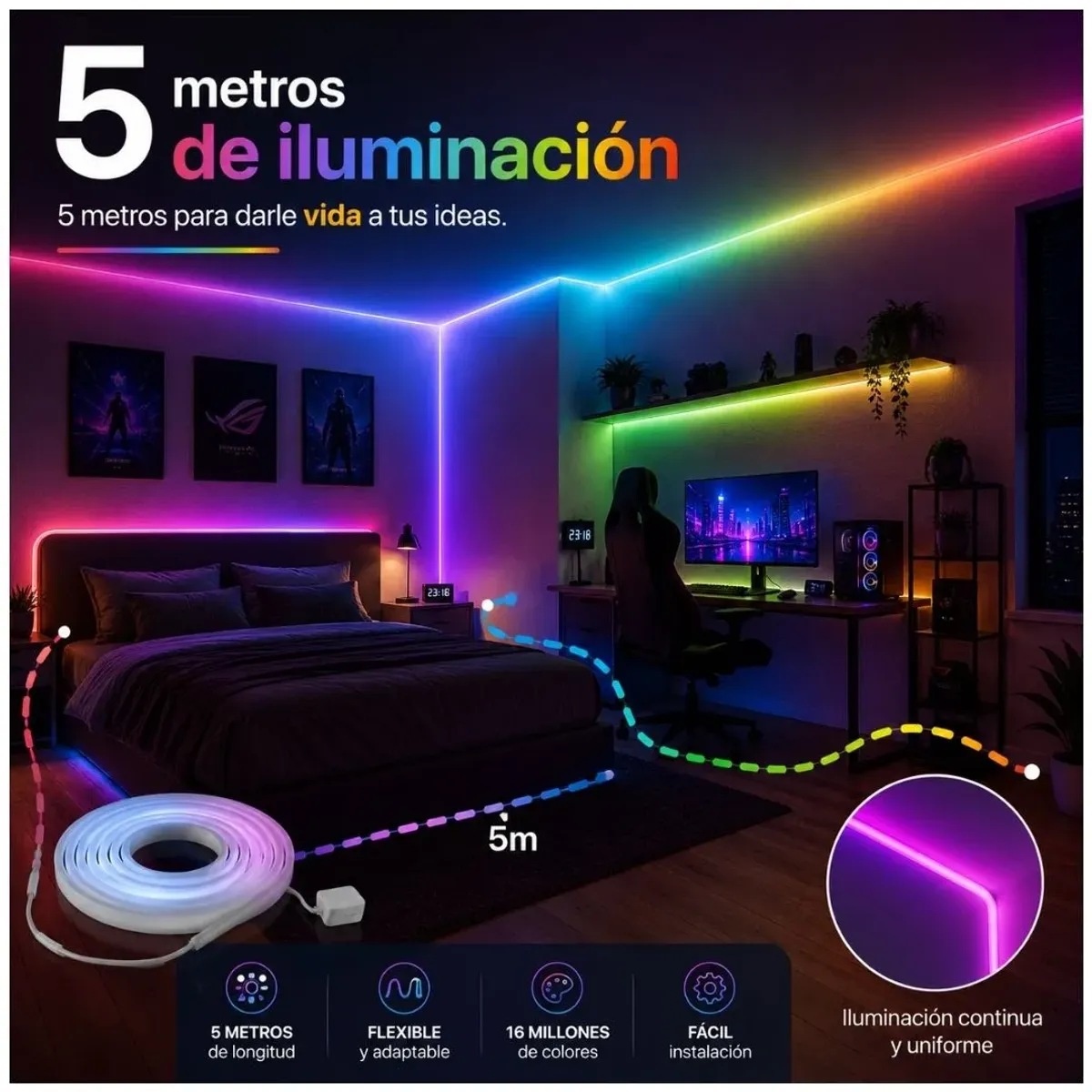 TIRA LED NEÓN RGBIC SEISA HCP069 5M BLUETOOTH APP MÚSICA 24V - 6