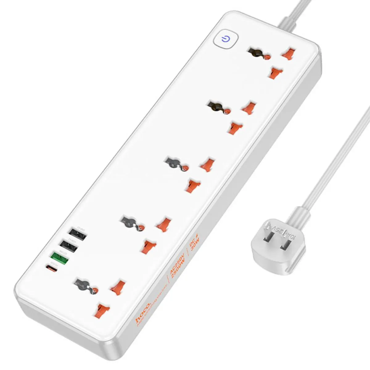 REGLETA ELÉCTRICA HOCO AC14 RICO CON 5 TOMAS 3 USB-A USB-C PD 30W QC 3.0 Y CABLE DE 1.5 M - 1