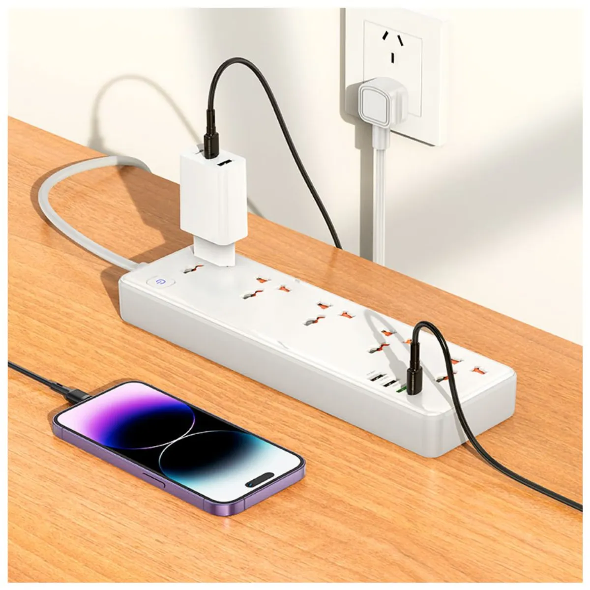 REGLETA ELÉCTRICA HOCO AC14 RICO CON 5 TOMAS 3 USB-A USB-C PD 30W QC 3.0 Y CABLE DE 1.5 M - 3